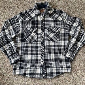 Forge Work Wear Heavy  Flannel Black White Pearl Snap Work Casual Shirt Size M
